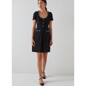NWT LK Bennett "Lara" Black Cotton Silver Embellishment Tweed Dress sz 12/Large